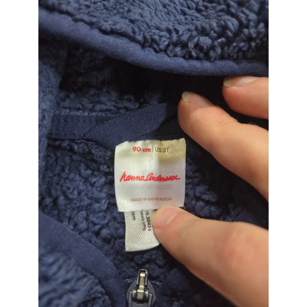 Hanna Andersson Marshmallow Fleece Full Zip Hoodie Jacket Navy Blue 90 cm 3T